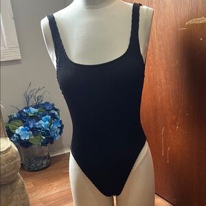 Classic Black Ribbed One Piece Swimsuit